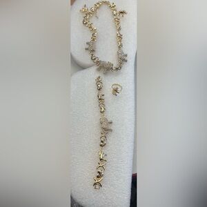 Elegant Gold and Silver Animal Charm Bracelet and Ring Set